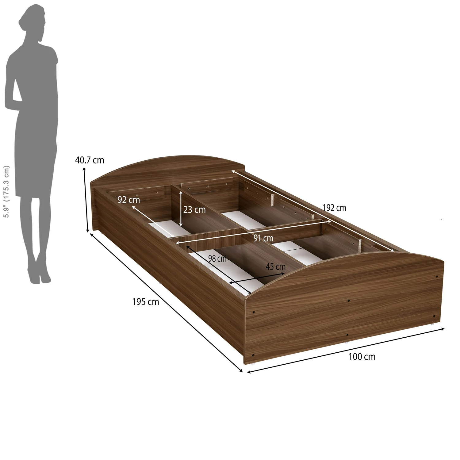 Nilkamal Addison Single Bed With Box Storage (Classic Walnut) - Image 10