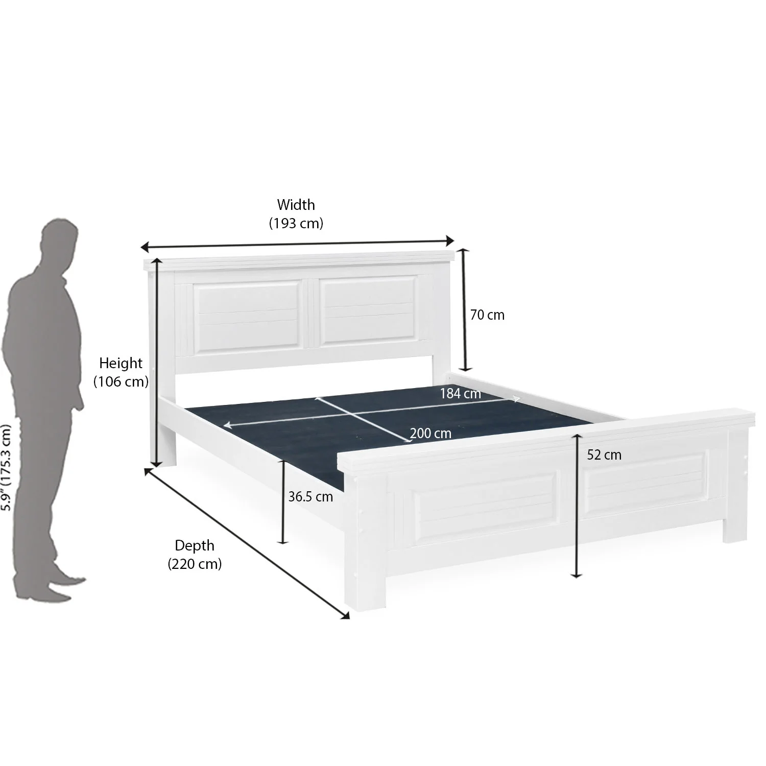 Nilkamal Anderson Solid Wood king Bed without Storage (White) - Image 9