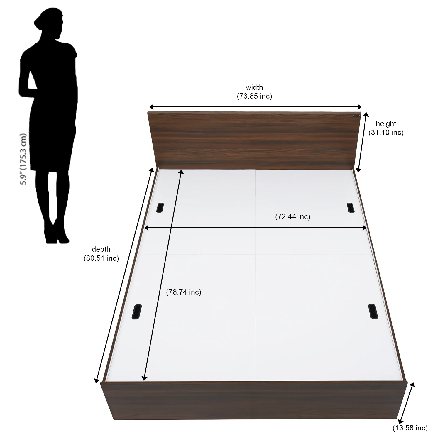 Nilkamal Arthur King Bed with Storage (Walnut) - Image 10