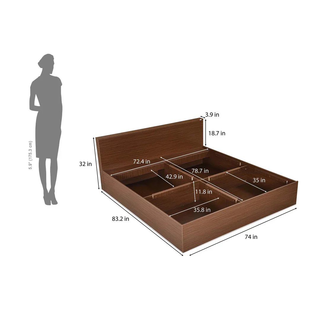 Nilkamal Arthur Plus King Bed With Storage (Legno Oak Dark) - Image 5