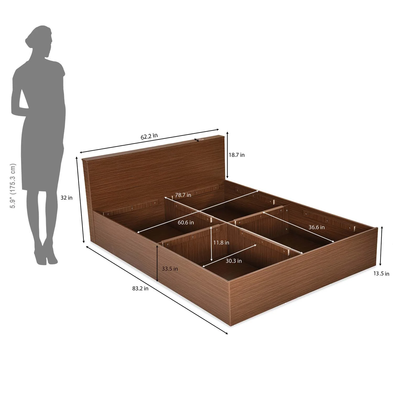 Nilkamal Arthur Plus Queen Bed With Storage (Legno Oak Dark) - Image 5