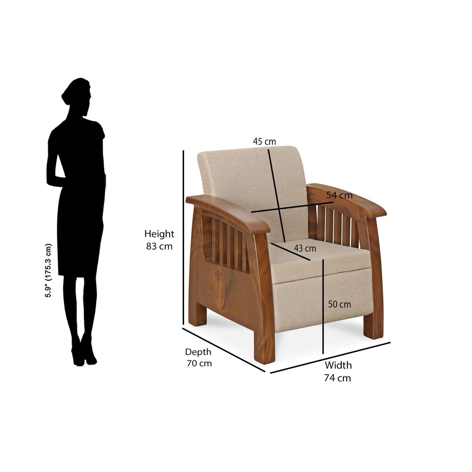 Nilkamal Aspire 1 Seater Plastic Sofa (Walnut) - Image 3