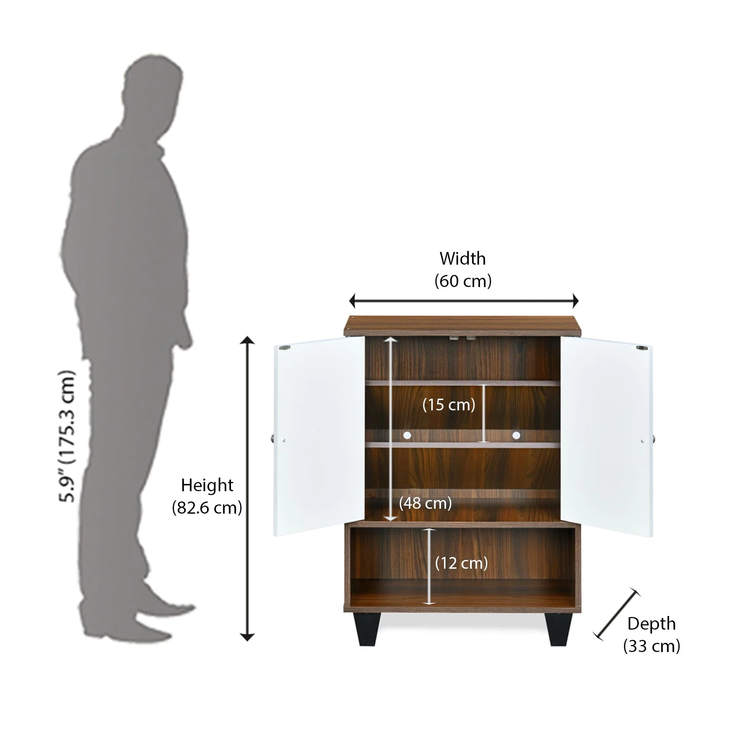 Nilkamal Astero Engineered Wood Shoe Cabinet (Walnut & White) - Image 7