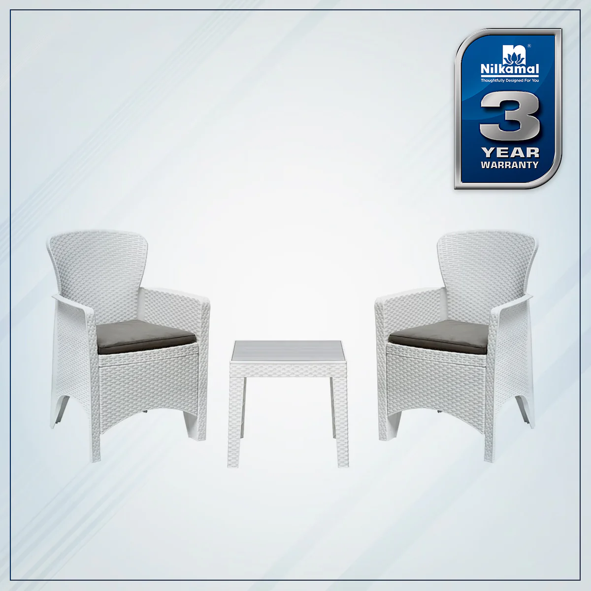 Nilkamal Breeze Outdoor Set of 1 Center Table with Glass and 2 Chairs with Cushion - Image 2