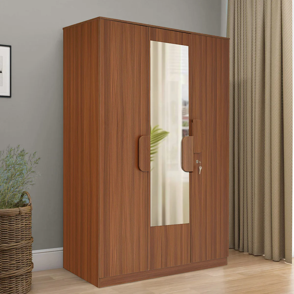 Nilkamal Calipso 3 Door Wardrobe With Mirror (Classic Plank Walnut)