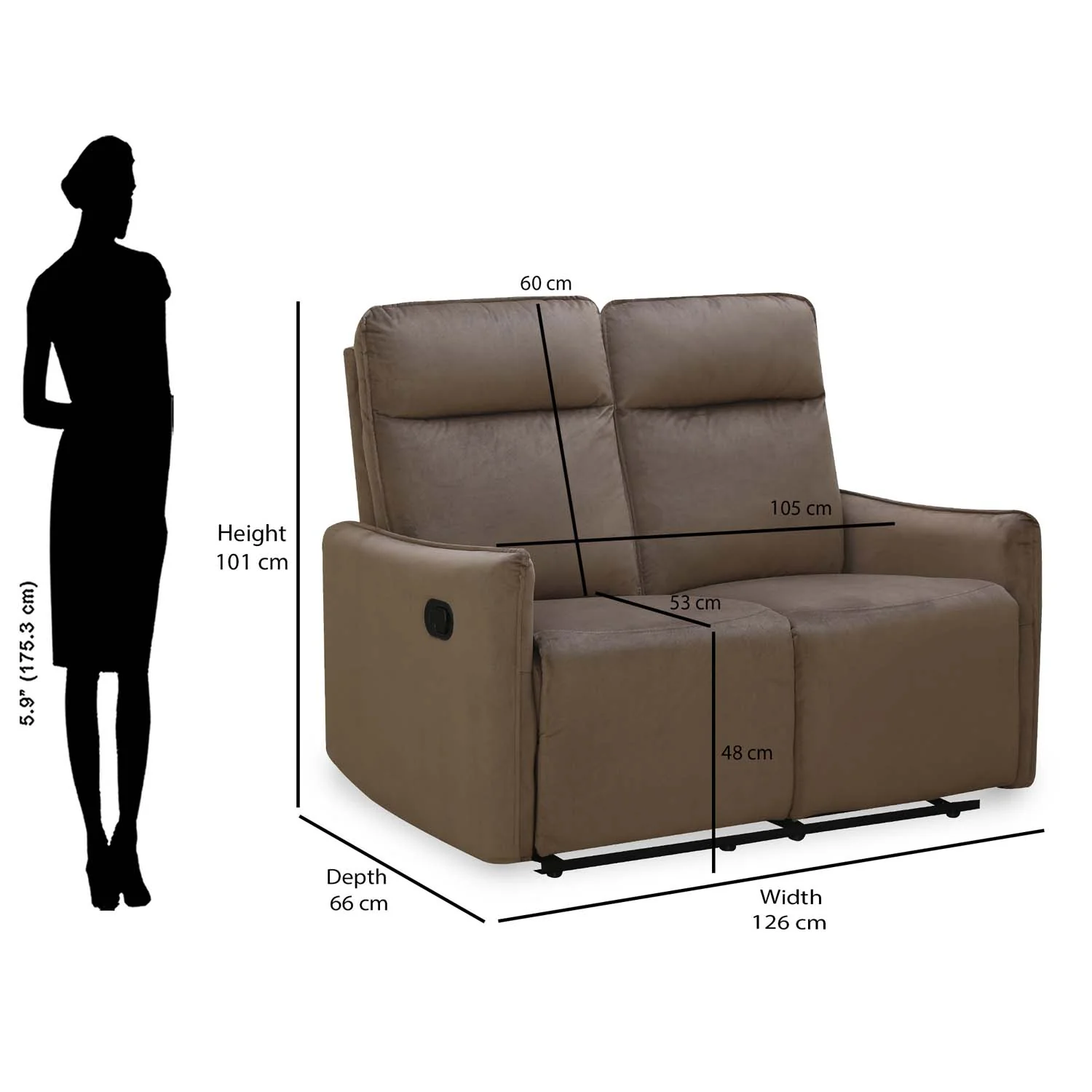 Nilkamal Carlton 2 Seater Manual Recliner (Light Brown) - Image 10