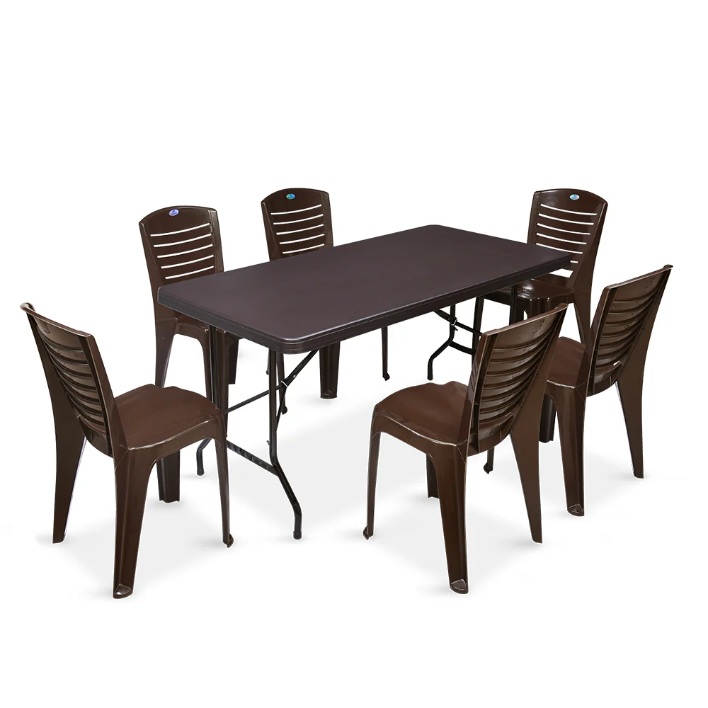 Nilkamal Celebration 1 + 6 Chair Dinning Set (Weather Brown) - Image 2