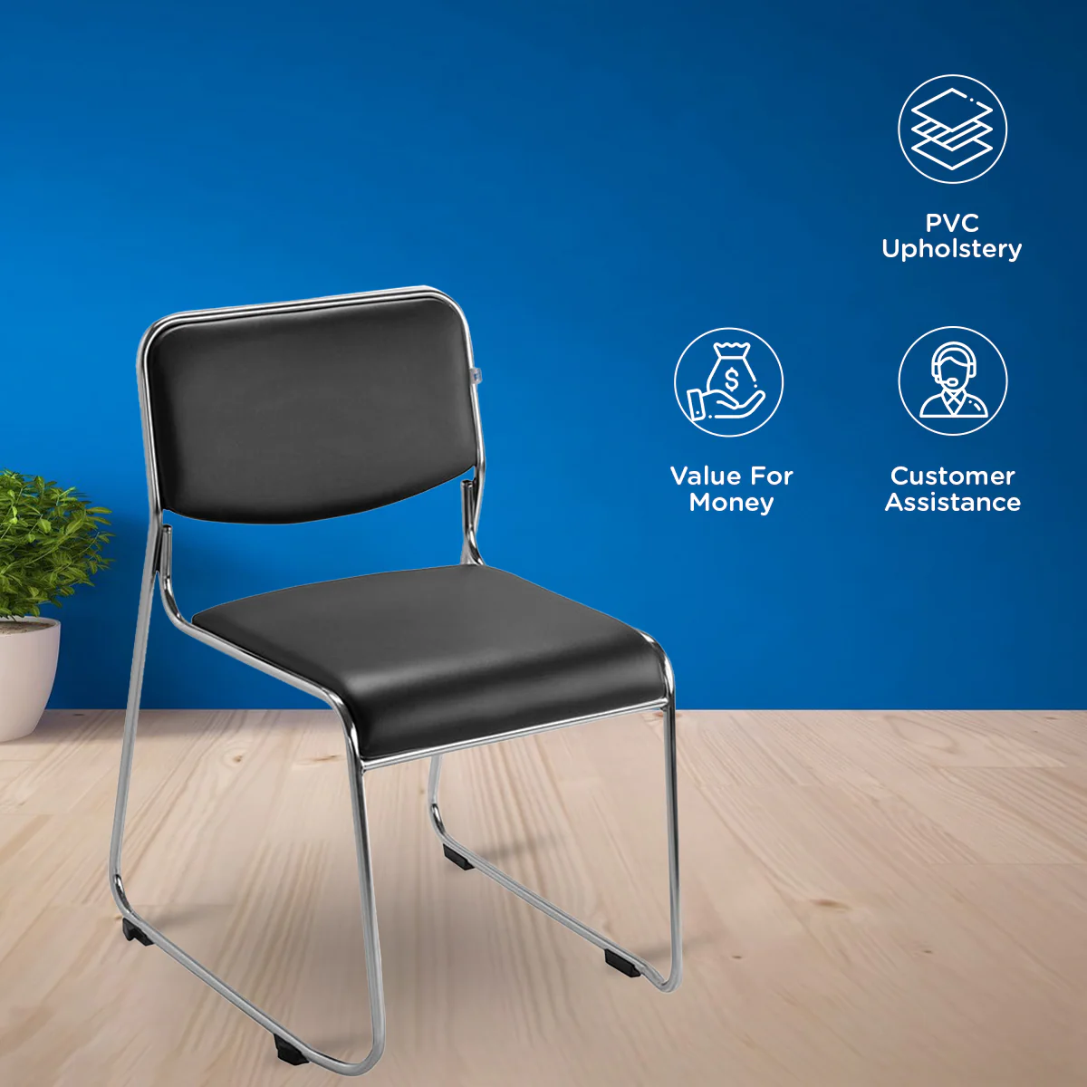 Nilkamal Contract 01 without Arm Visitor Chair (Black) - Image 2