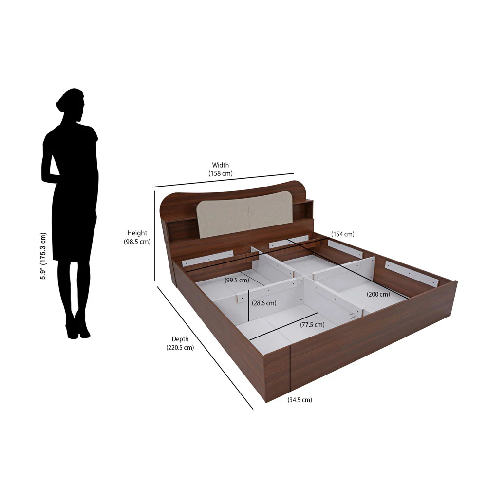 Nilkamal Daffodil Queen Bed with Box Storage (Walnut) - Image 16