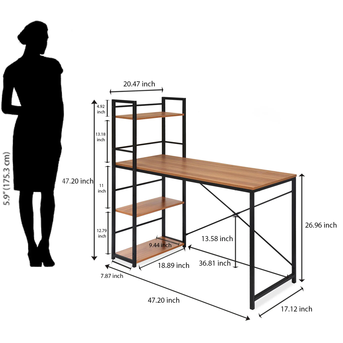 Nilkamal Dalton Desk with Bookshelf (Teak) - Image 8