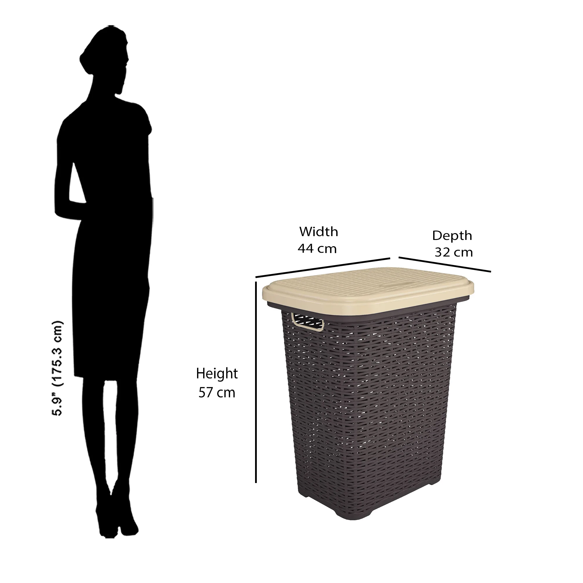 Nilkamal Elegance Laundry Basket 50 Litre with Lid (Season Rust Brown & Marble Beige) - Image 10