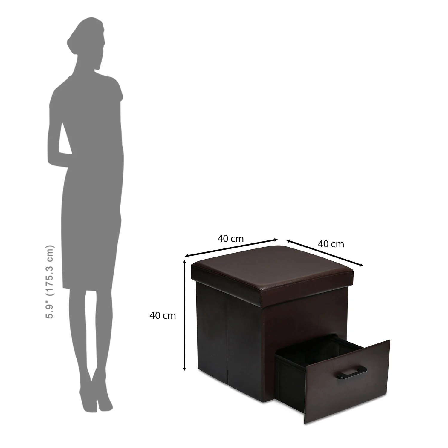 Nilkamal Flexi Small Foldable Ottoman with 1 Drawer (Brown) - Image 8