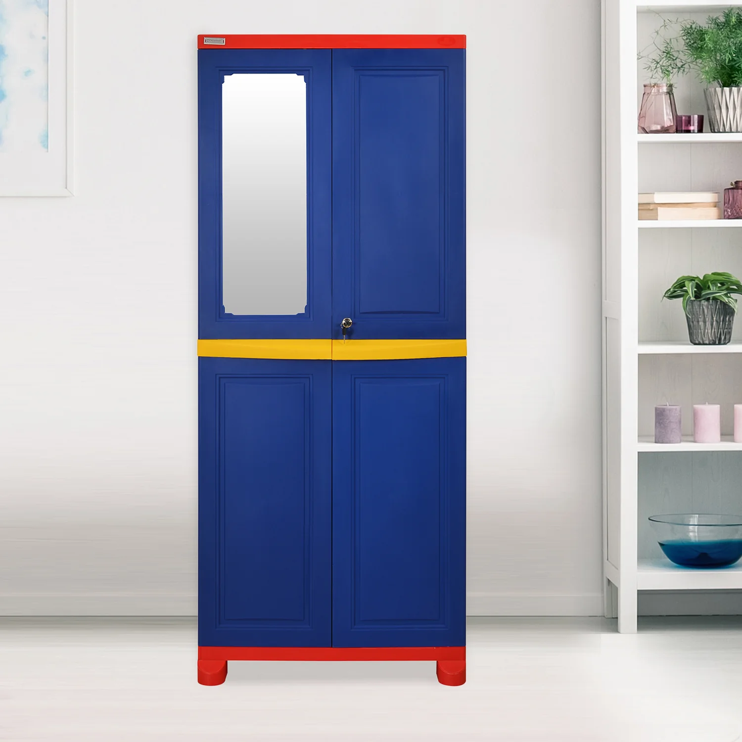 Nilkamal Freedom Big Mirror Cabinet (Pepsi Blue / Bright Red / Yellow) - Image 5