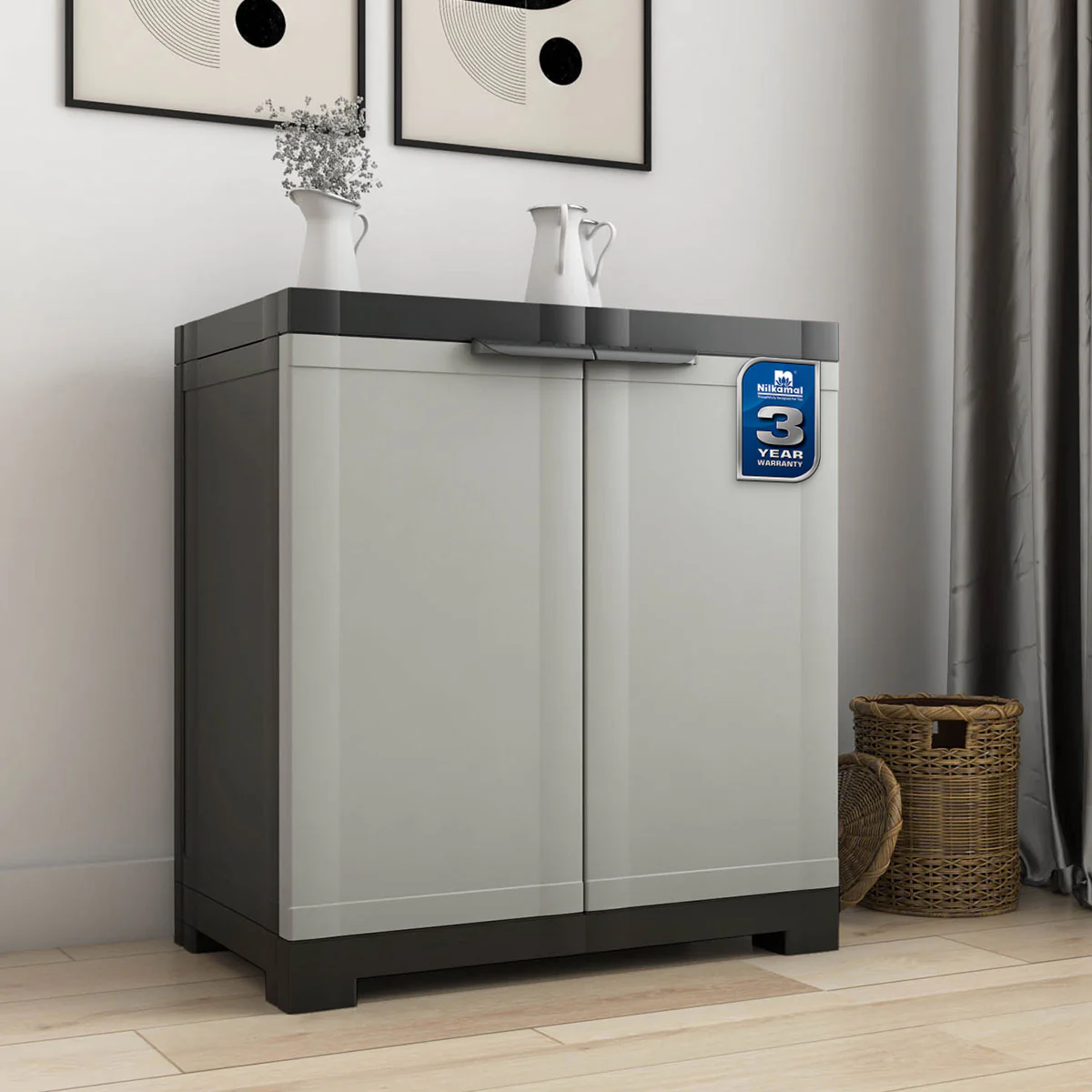 Nilkamal Freedom Mini Small (FMS) Plastic Storage Cabinet/Bookshelf (Haze Grey/Charcoal Grey)