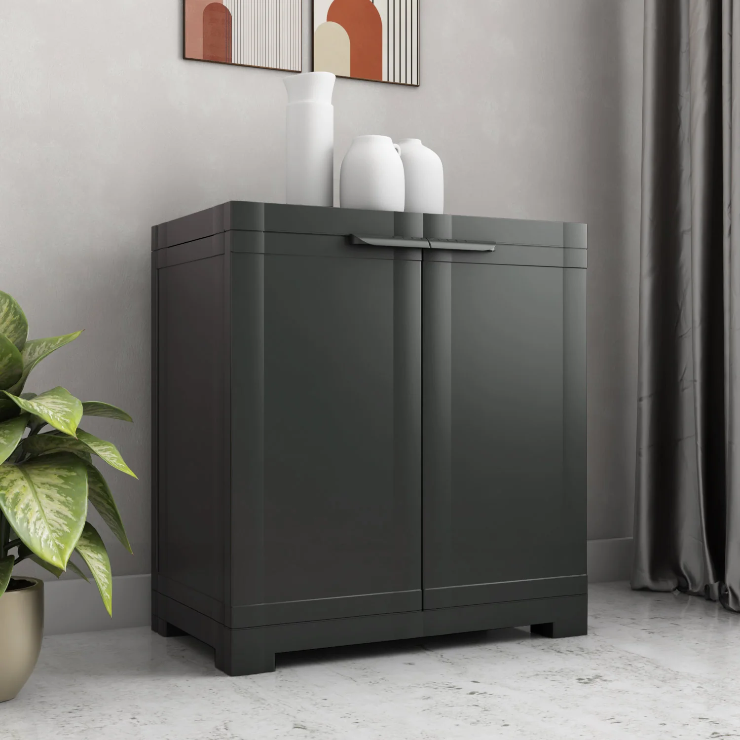 Nilkamal Freedom Small (FMS) Plastic Storage Cabinet (Charcoal Grey)