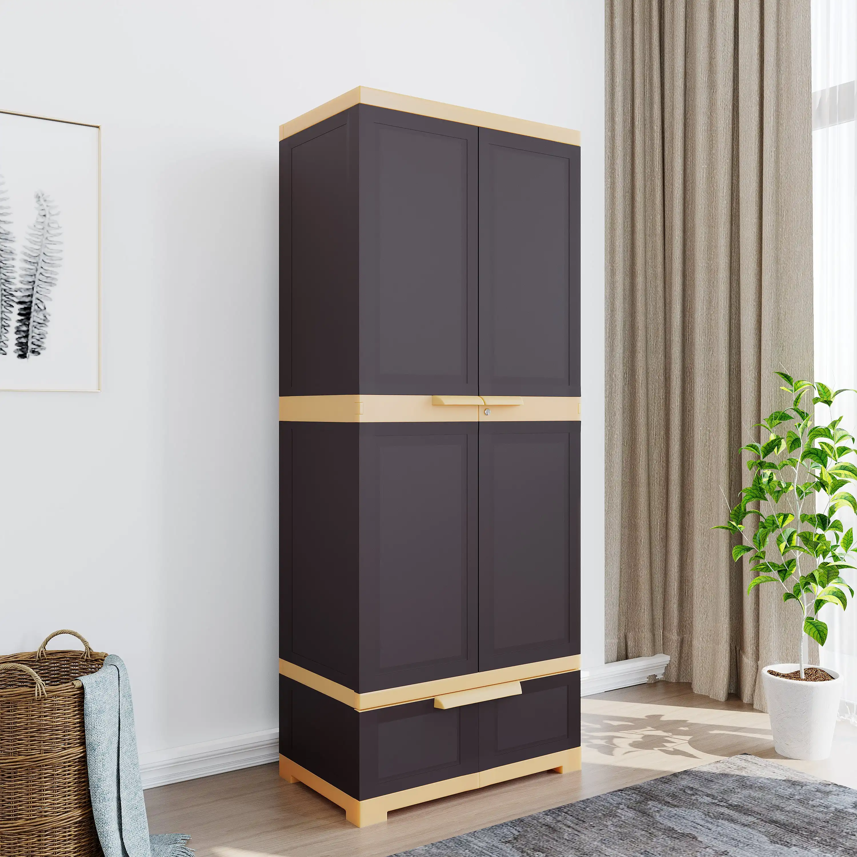 Nilkamal Freedom FMDR 1B Plastic Storage Cabinet with 1 Drawer (Weathered Brown / Biscuit)