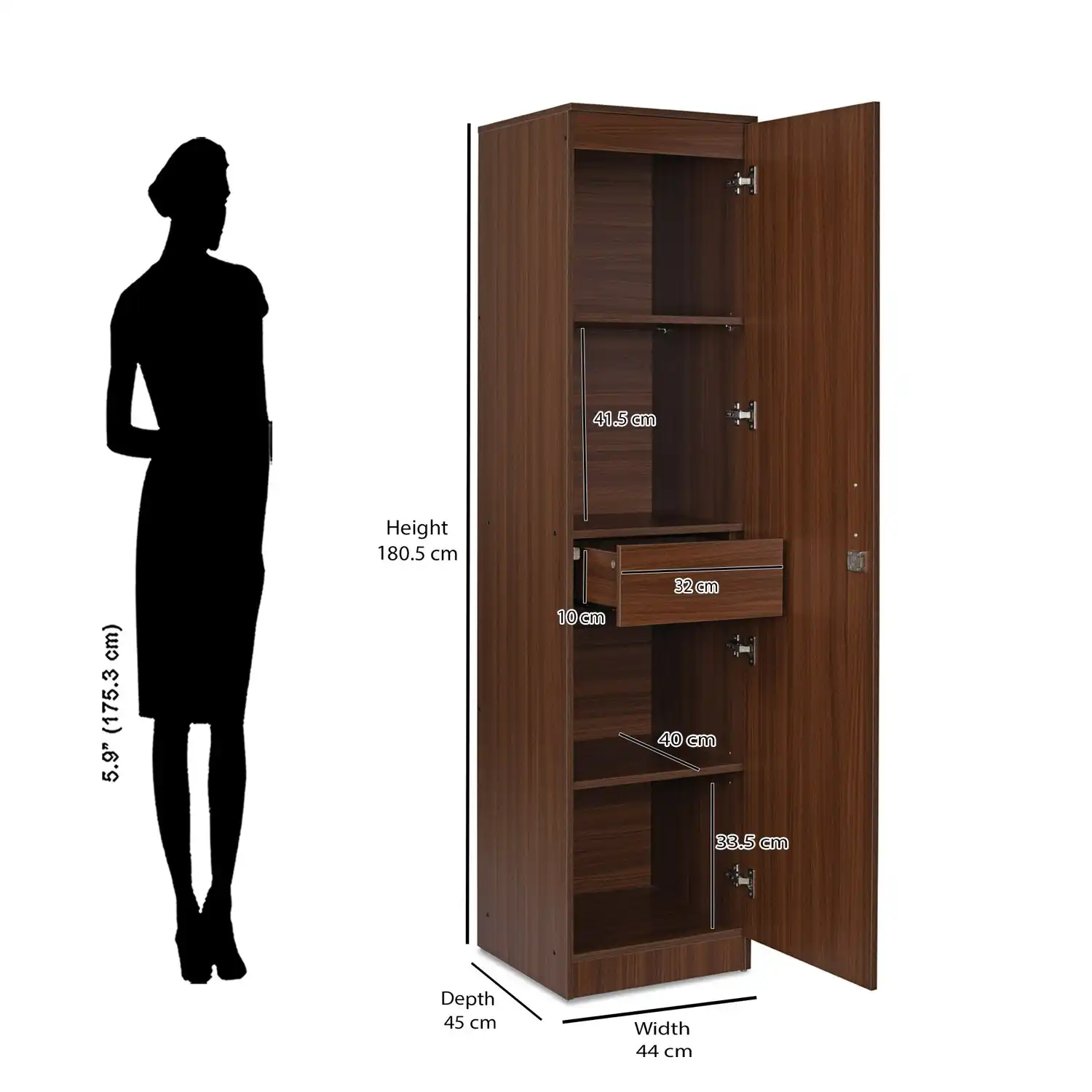 Nilkamal Joyce 1 Door Wardrobe (Classic Walnut) - Image 8