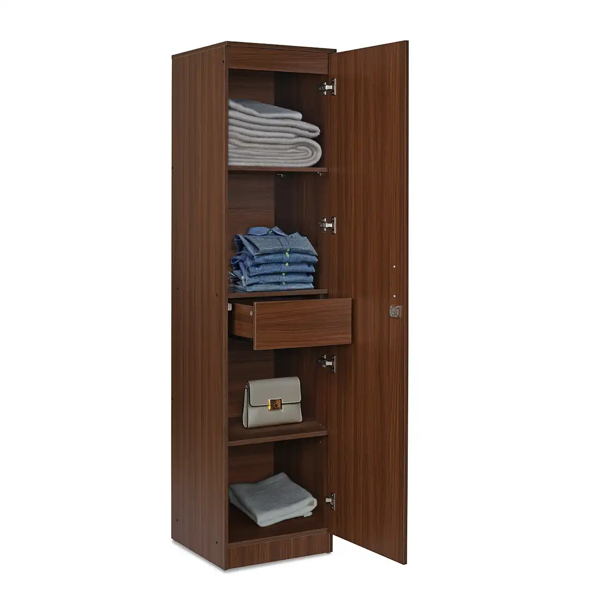 Nilkamal Joyce 1 Door Wardrobe With Mirror (Classic Walnut) - Image 4