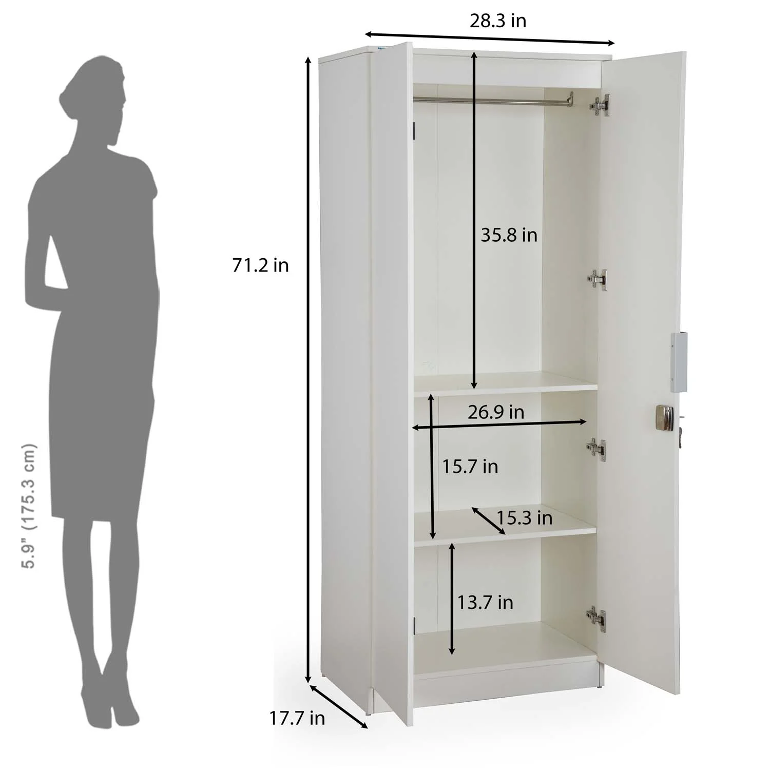 Nilkamal Joyce 2 Door Wardrobe (Frosty White) - Image 12