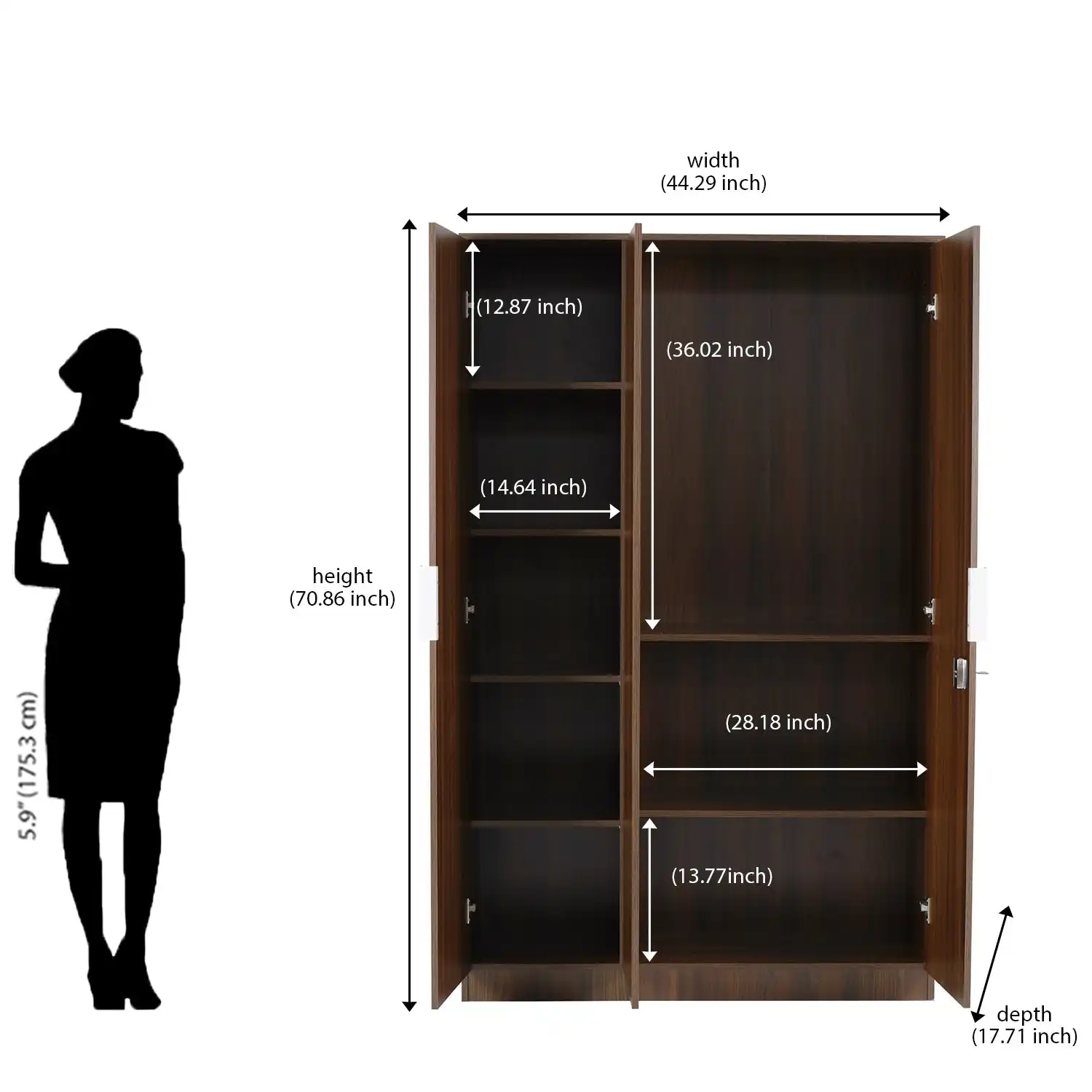 Nilkamal Joyce 3 Door Wardrobe (Classic Walnut) - Image 11