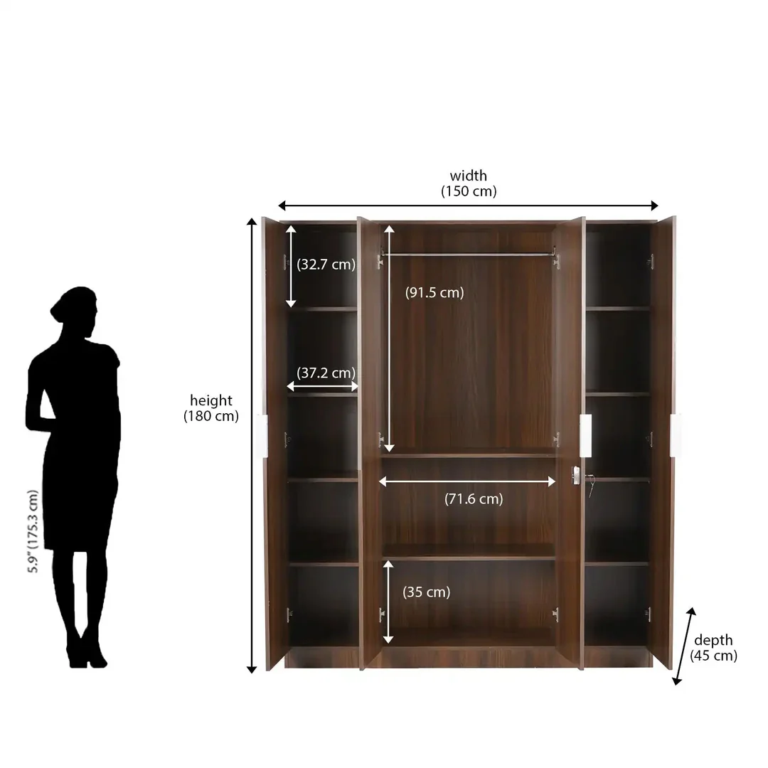 Nilkamal Joyce 4 Door Wardrobe (Classic Walnut) - Image 9