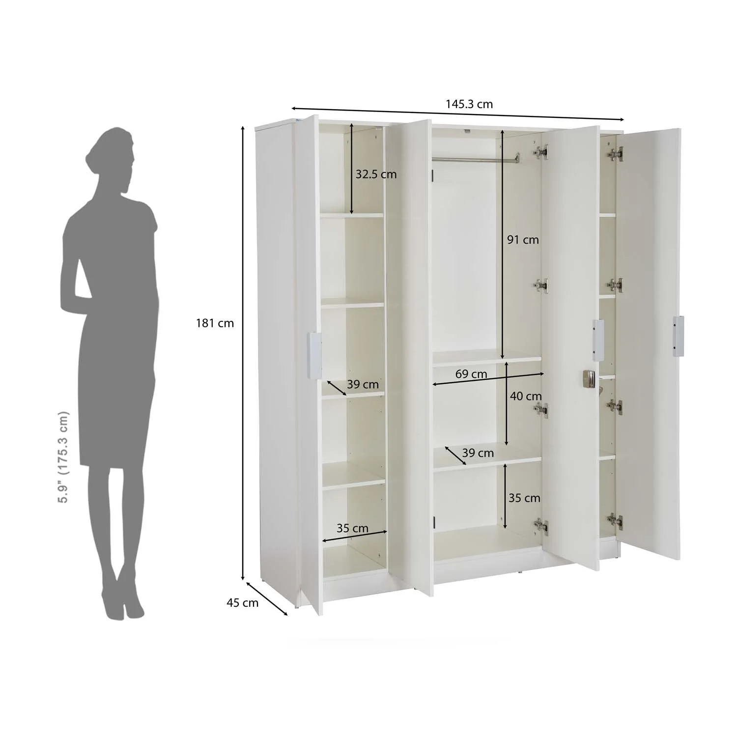 Nilkamal Joyce 4 Door Wardrobe (Frosty White) - Image 12
