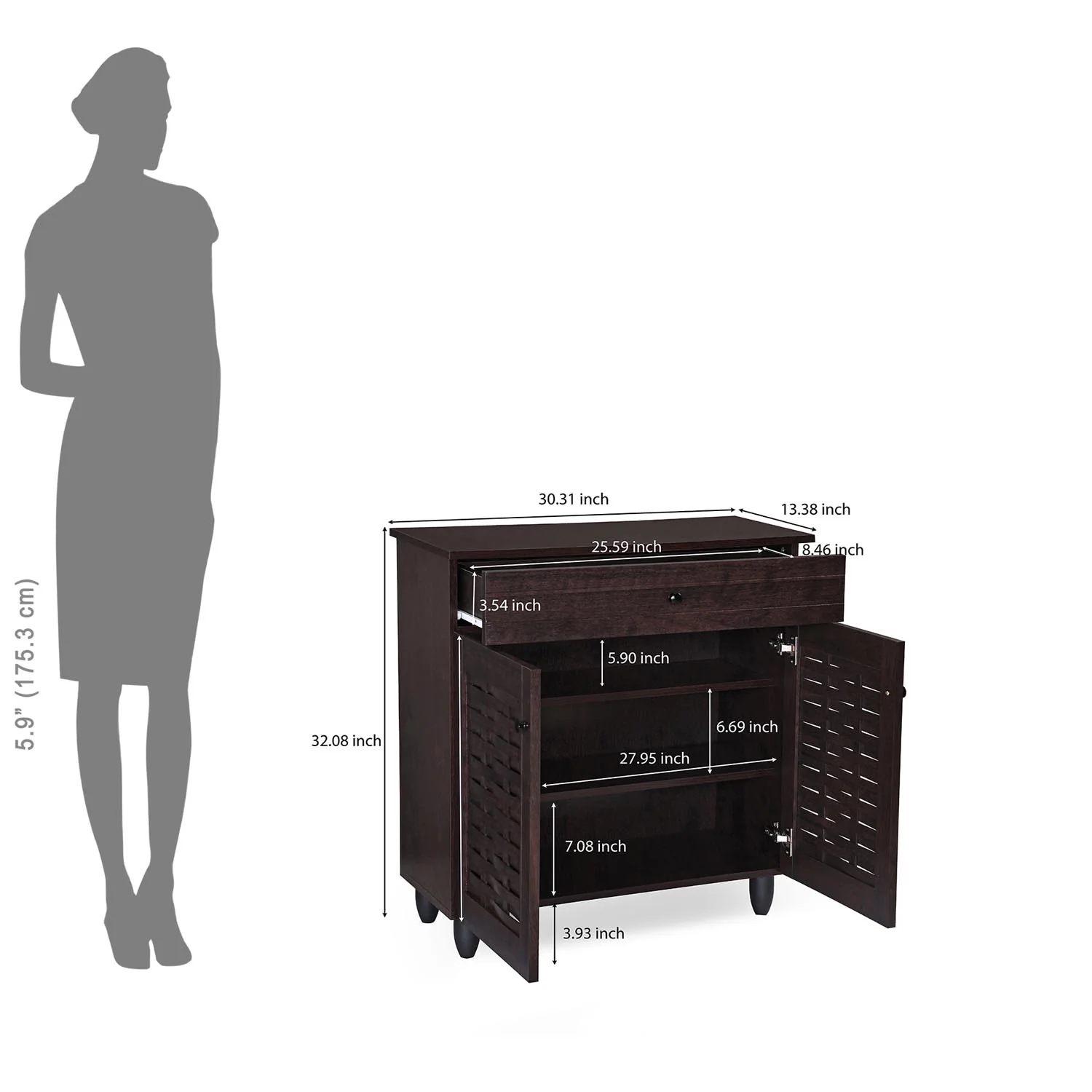 Nilkamal Kaira 2 Door Shoe Rack with Drawer (Wenge) - Image 3