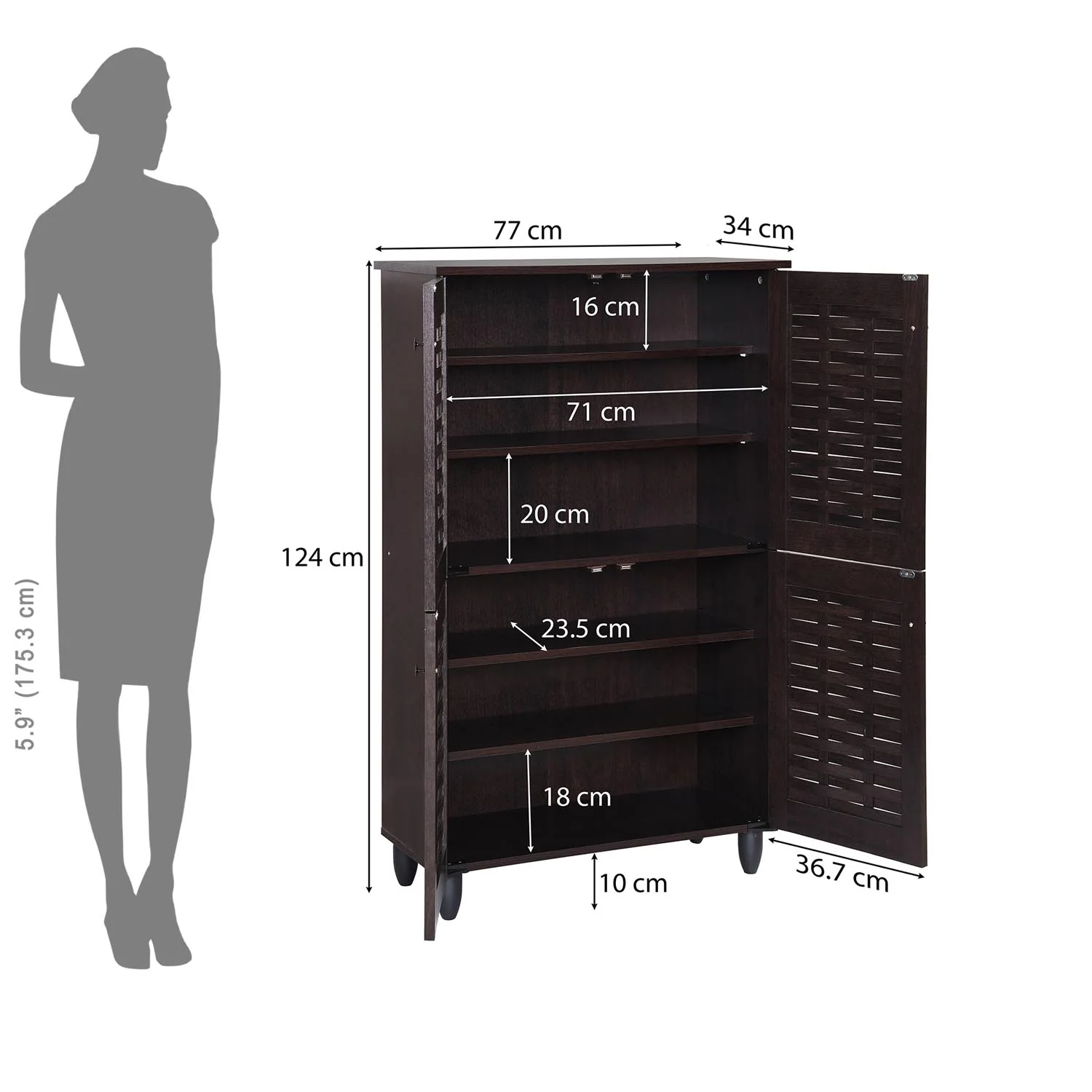 Nilkamal Kaira 4 Door Shoe Rack (Wenge) - Image 3