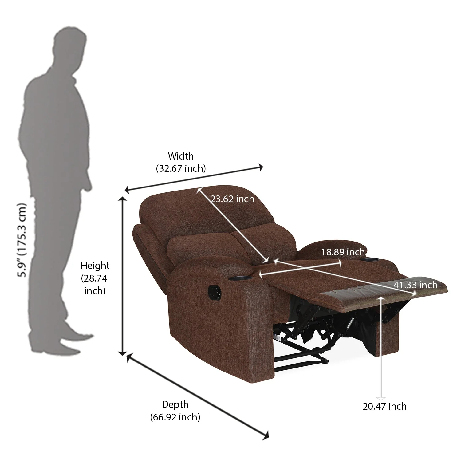 Nilkamal Matt 1 Seater Manual Recliner (Cocoa) - Image 16