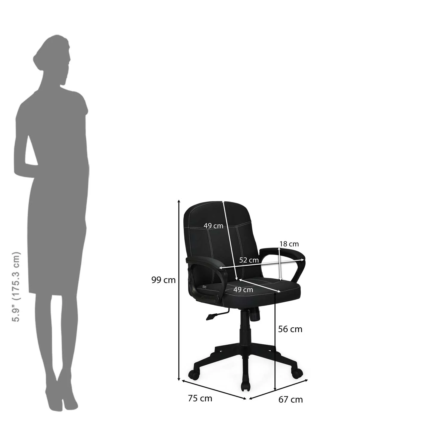 Nilkamal Mayor Low Back Office Chair (Black) - Image 15