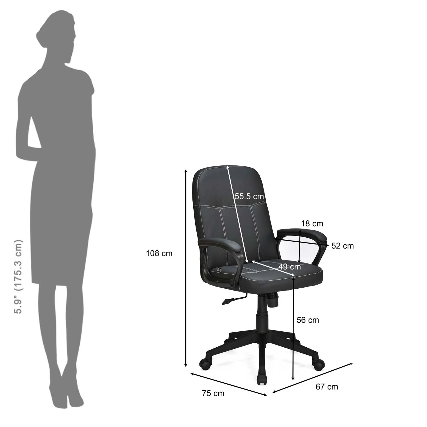 Nilkamal Mayor Mid Back Office Chair (Black) - Image 13