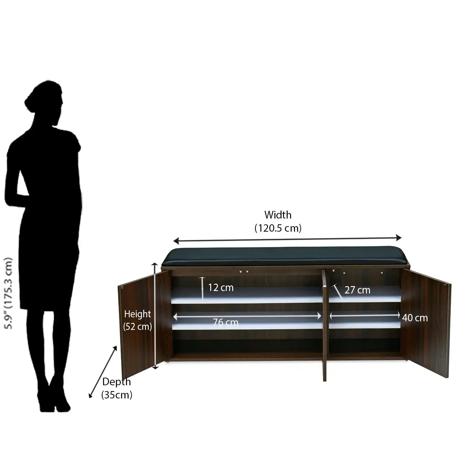 Nilkamal Metro 3 Door Engineered Wood Shoe Cabinet (Walnut) - Image 8