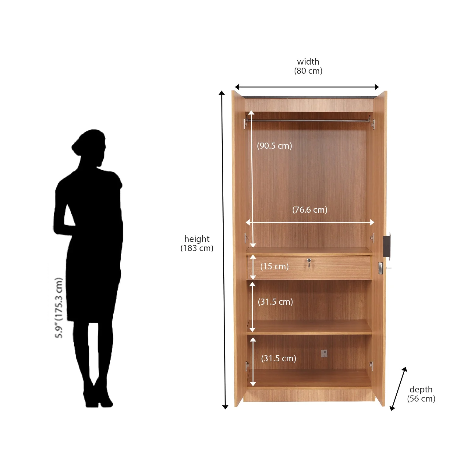 Nilkamal Milford 2 Door Wardrobe (Urban Teak) - Image 9