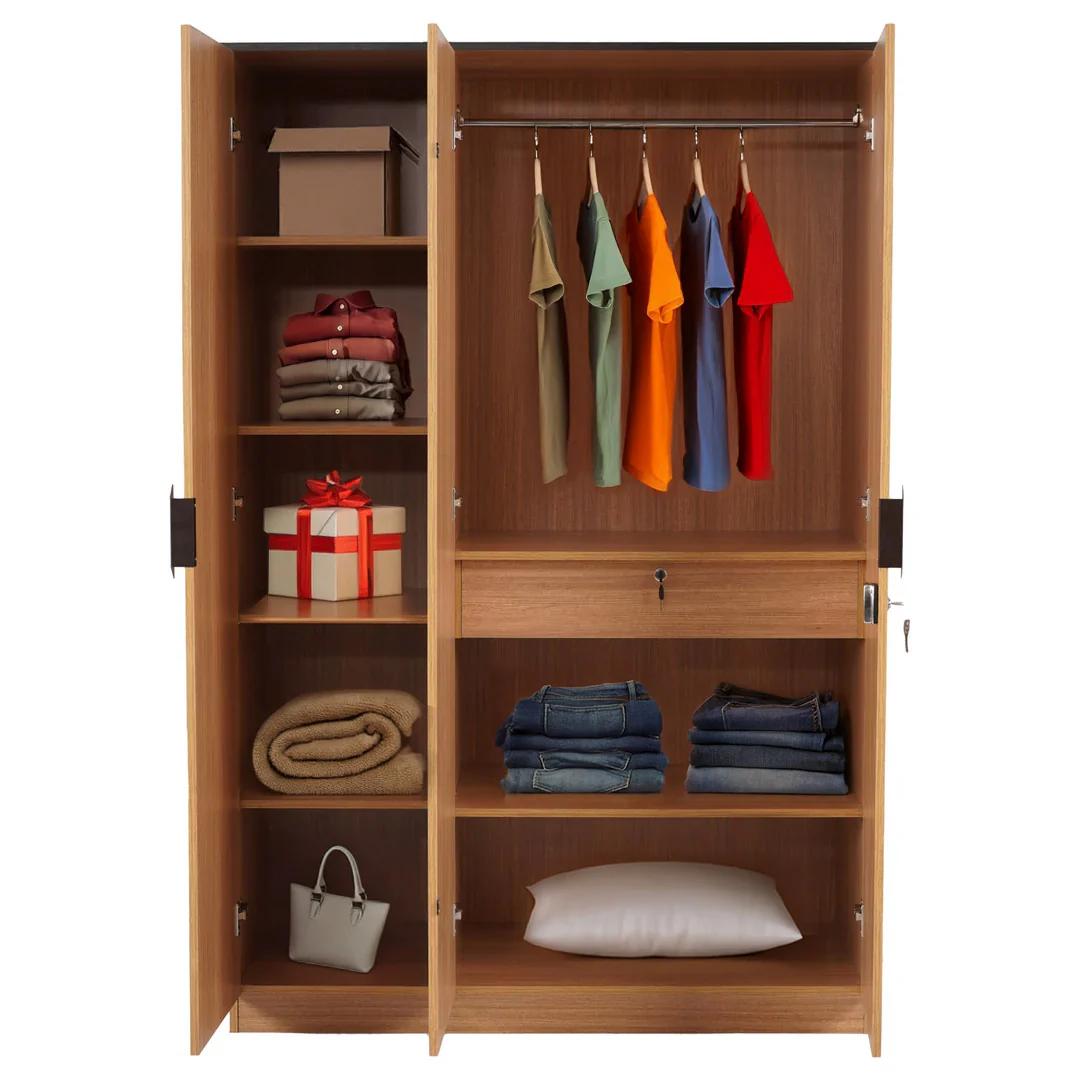 Nilkamal Milford 3 Door Wardrobe (Urban Teak) - Image 5