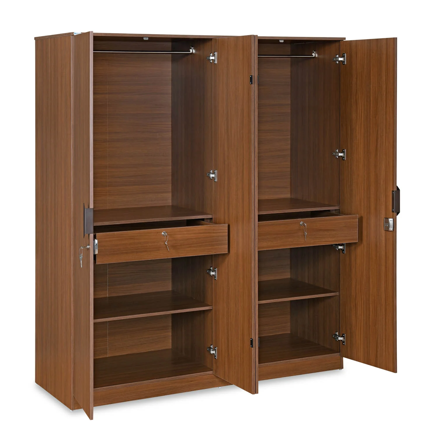 Nilkamal Milford 4 Door Wardrobe with Mirror (Classic Walnut) - Image 4