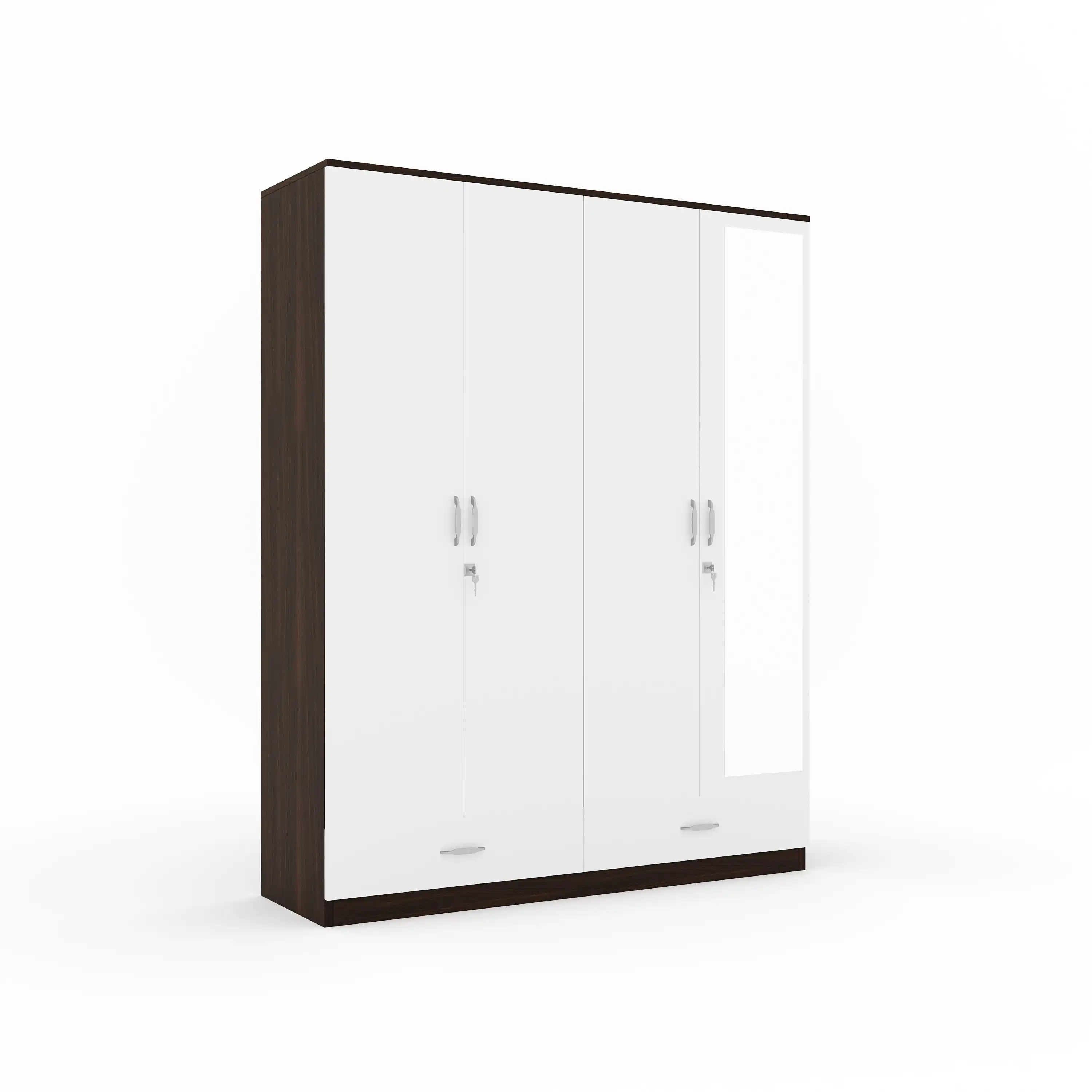 Nilkamal Mozart 4 Door Mirror Wardrobe (Walnut / White) - Image 3