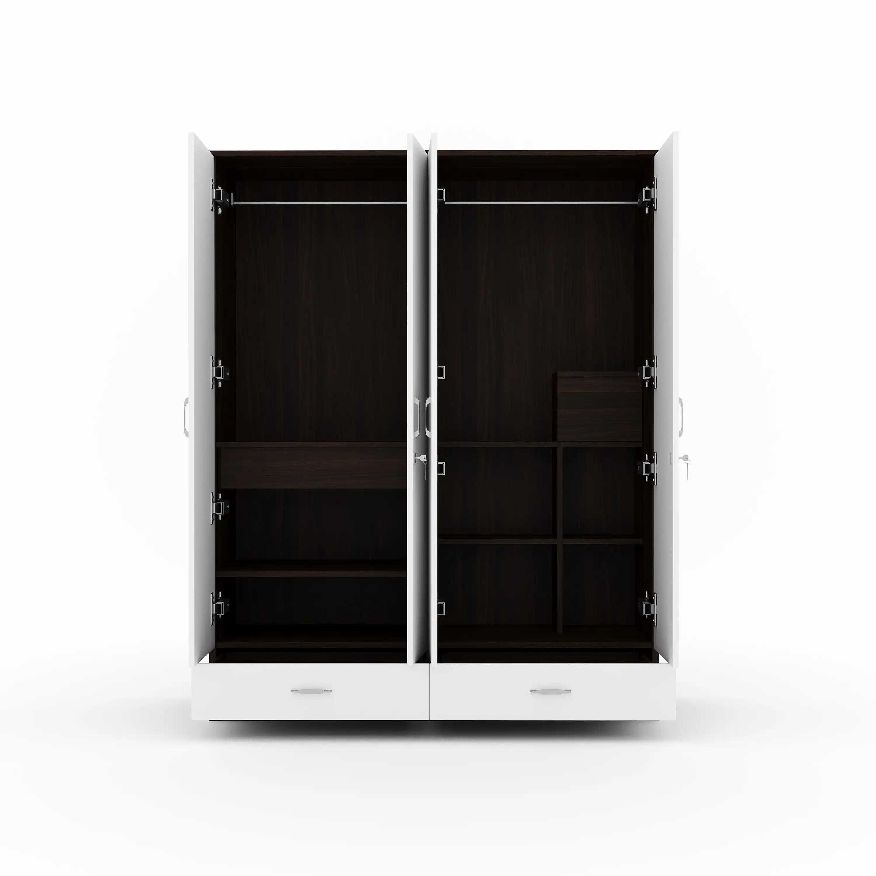 Nilkamal Mozart 4 Door Mirror Wardrobe (Walnut / White) - Image 4