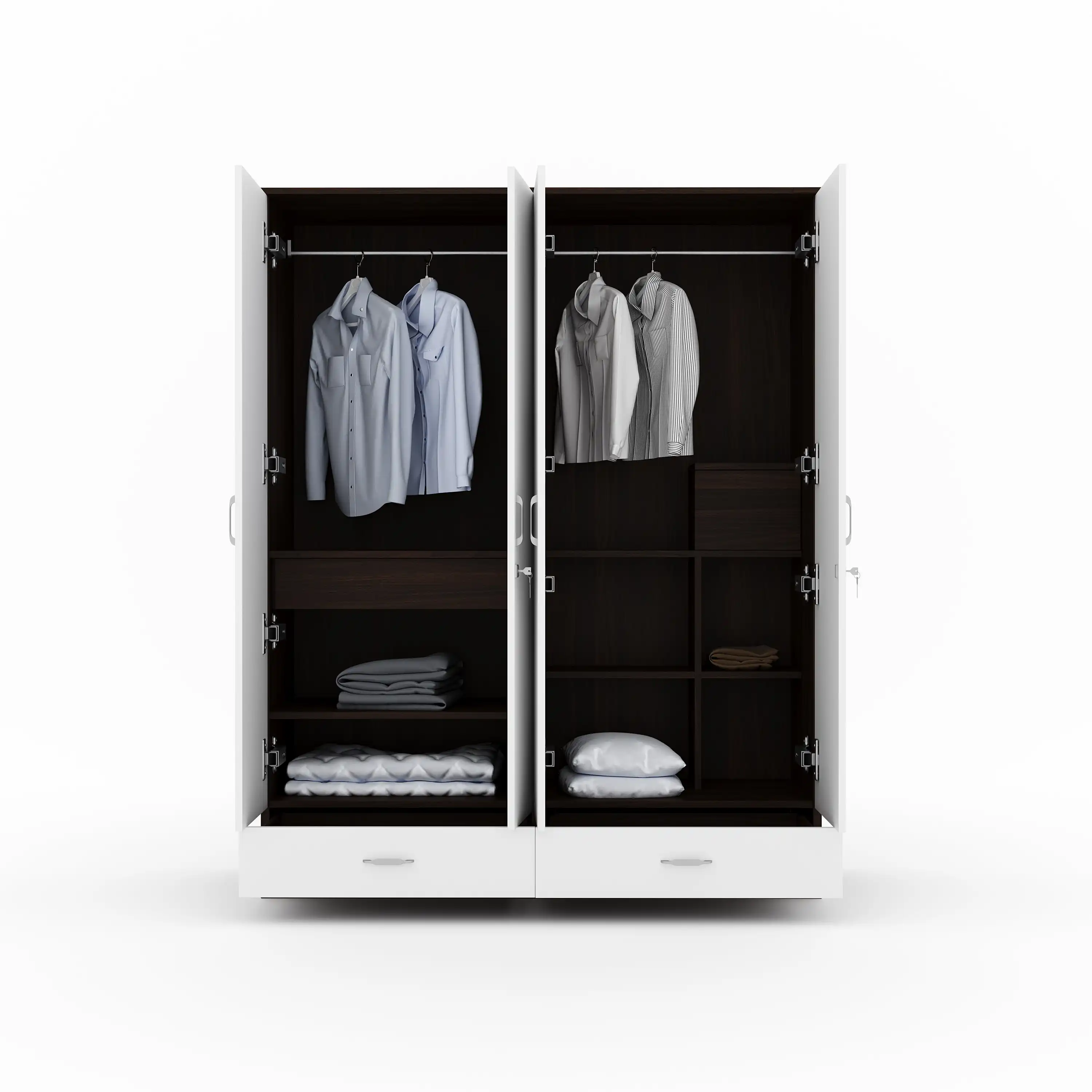 Nilkamal Mozart 4 Door Mirror Wardrobe (Walnut / White) - Image 5