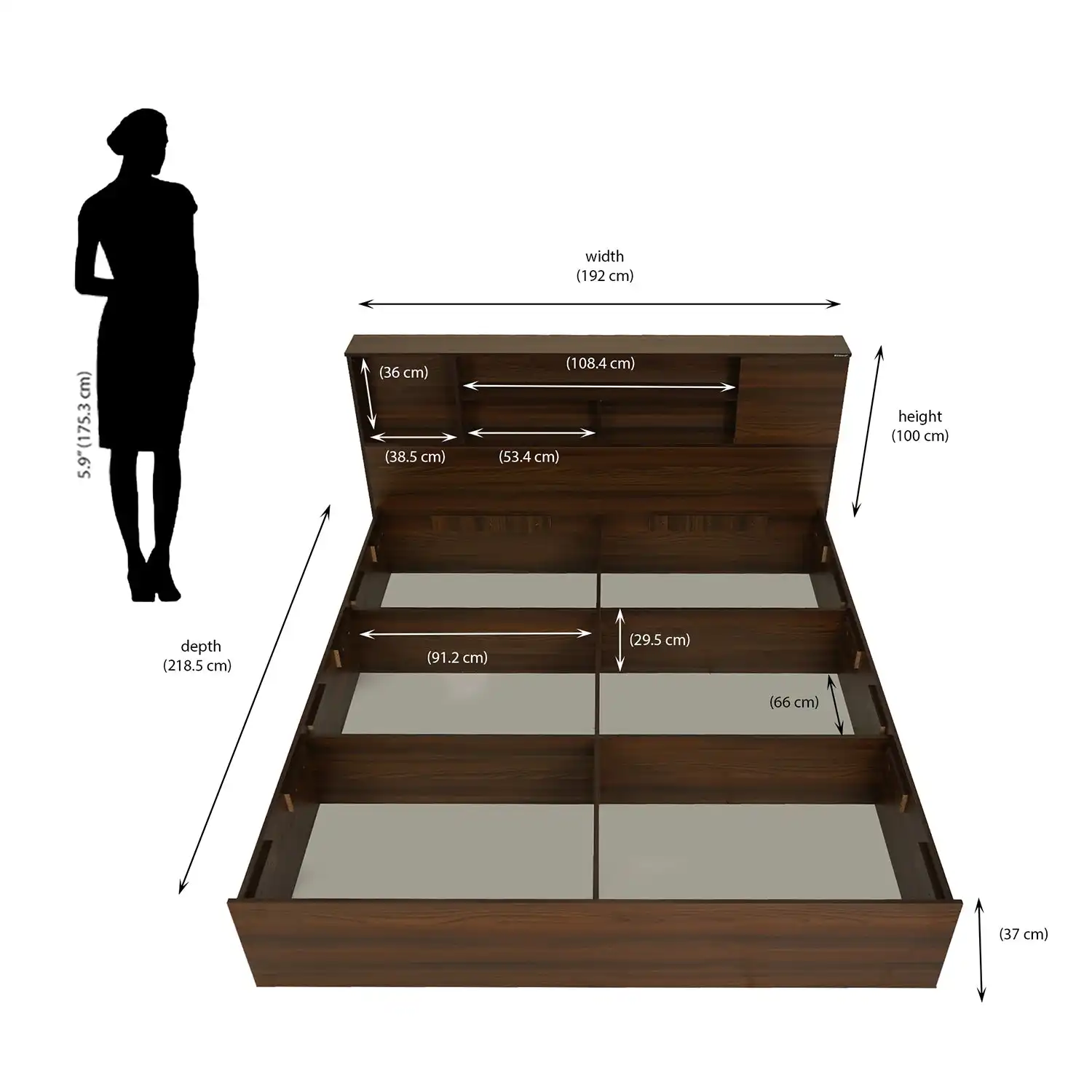 Nilkamal Mozart King Bed With Storage (Walnut) - Image 8