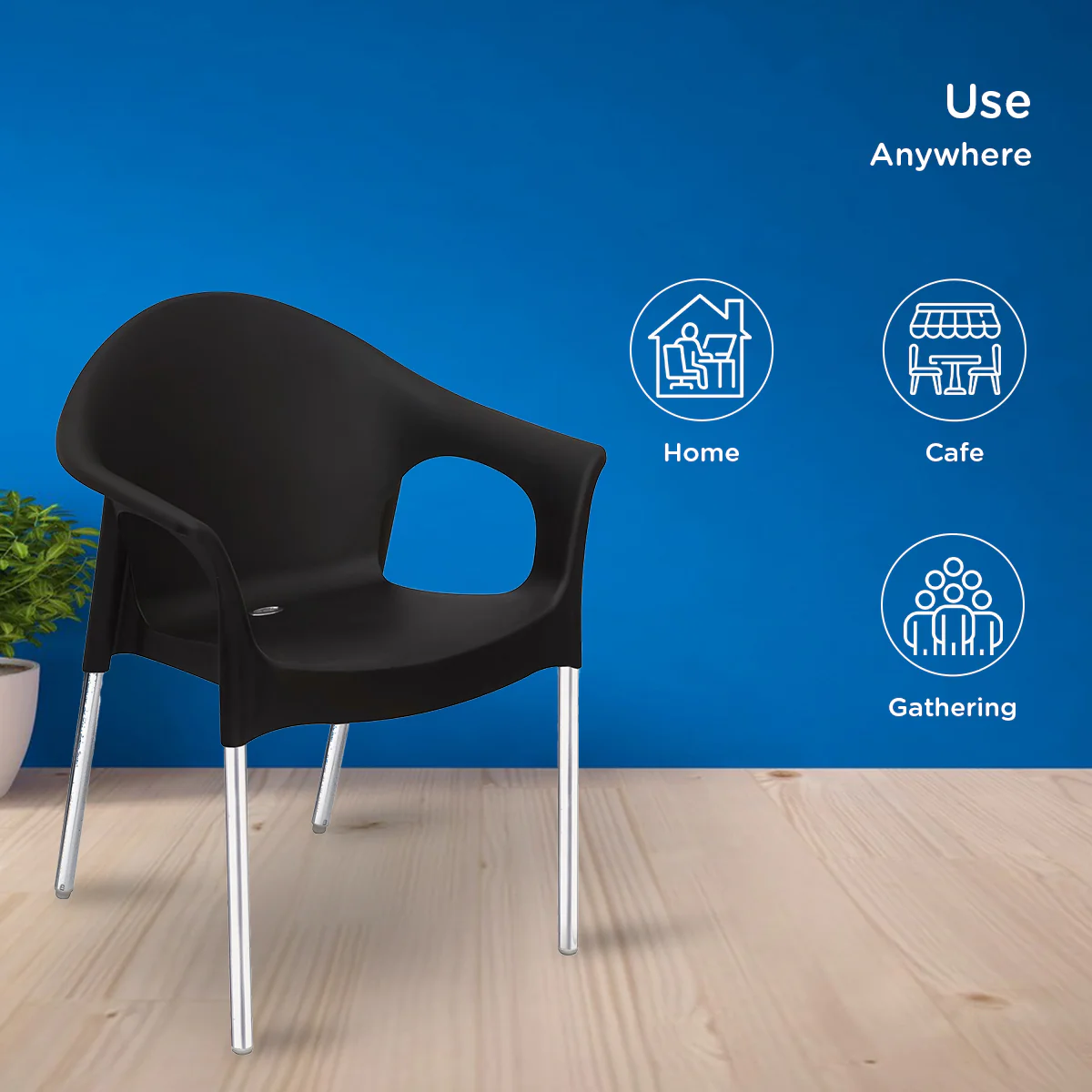 Nilkamal Novella 09 Plastic Arm Chair (Iron Black) - Image 4
