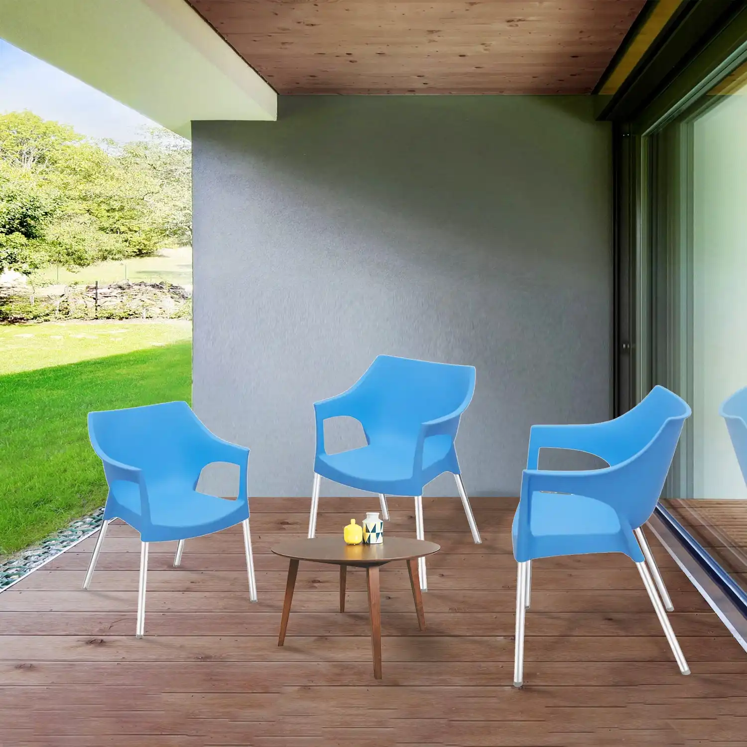 Nilkamal Novella 10 Plastic Arm Chair (Blue) - Image 3