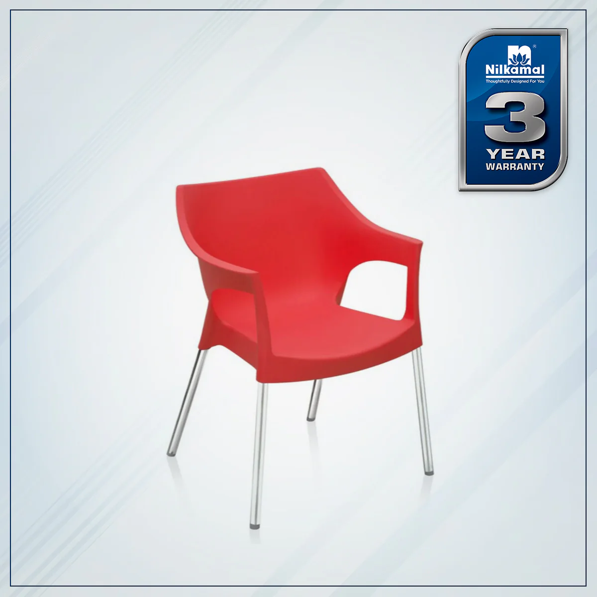 Nilkamal Novella 10 Plastic Arm Chair (Bright Red) - Image 2