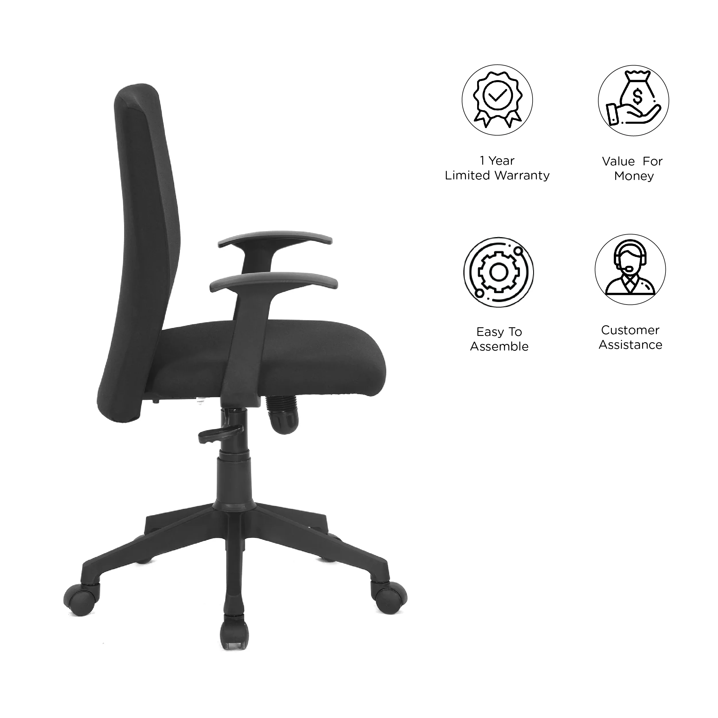 Nilkamal Optima Mid Back Chair (Black) - Image 7
