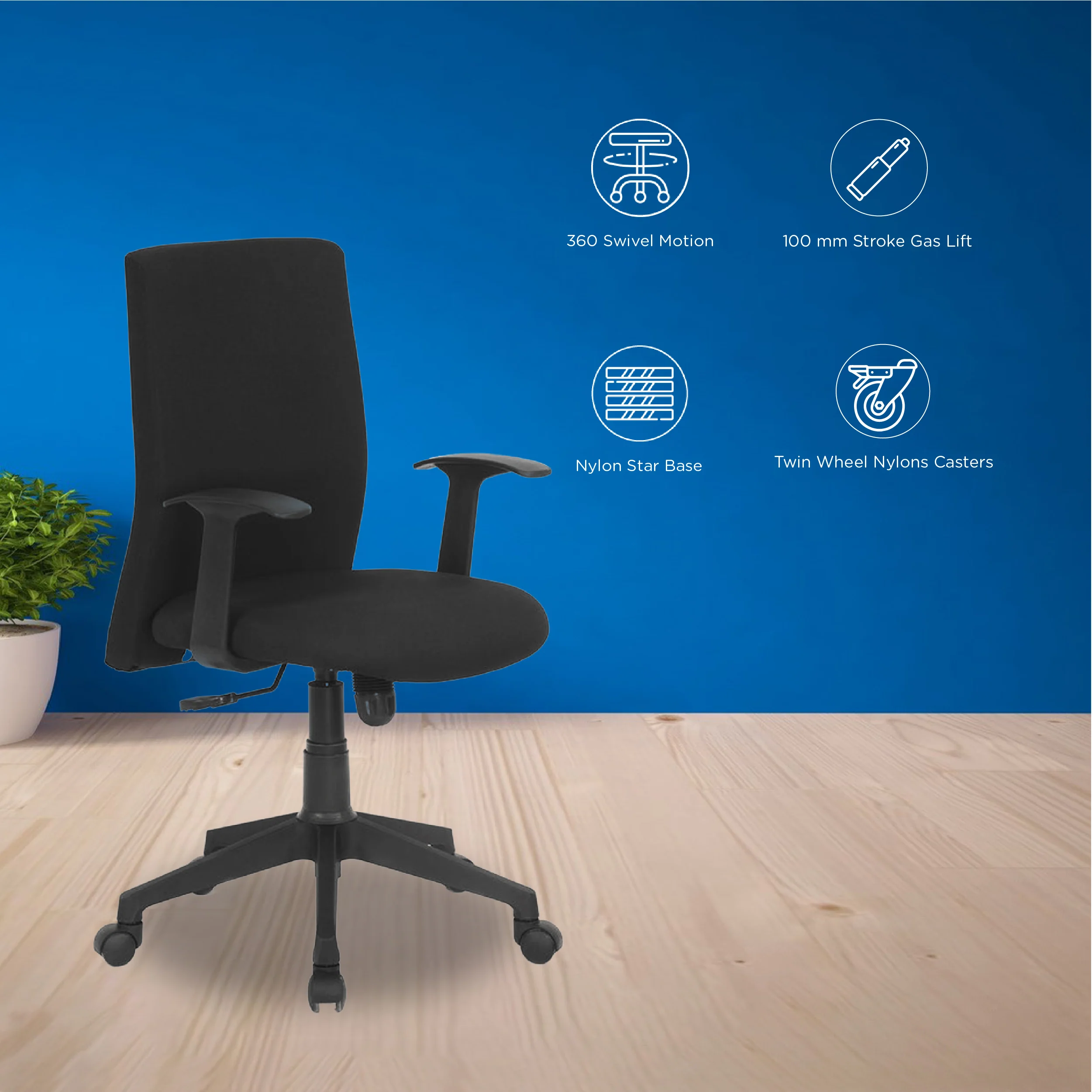 Nilkamal Optima Mid Back Chair (Black) - Image 8