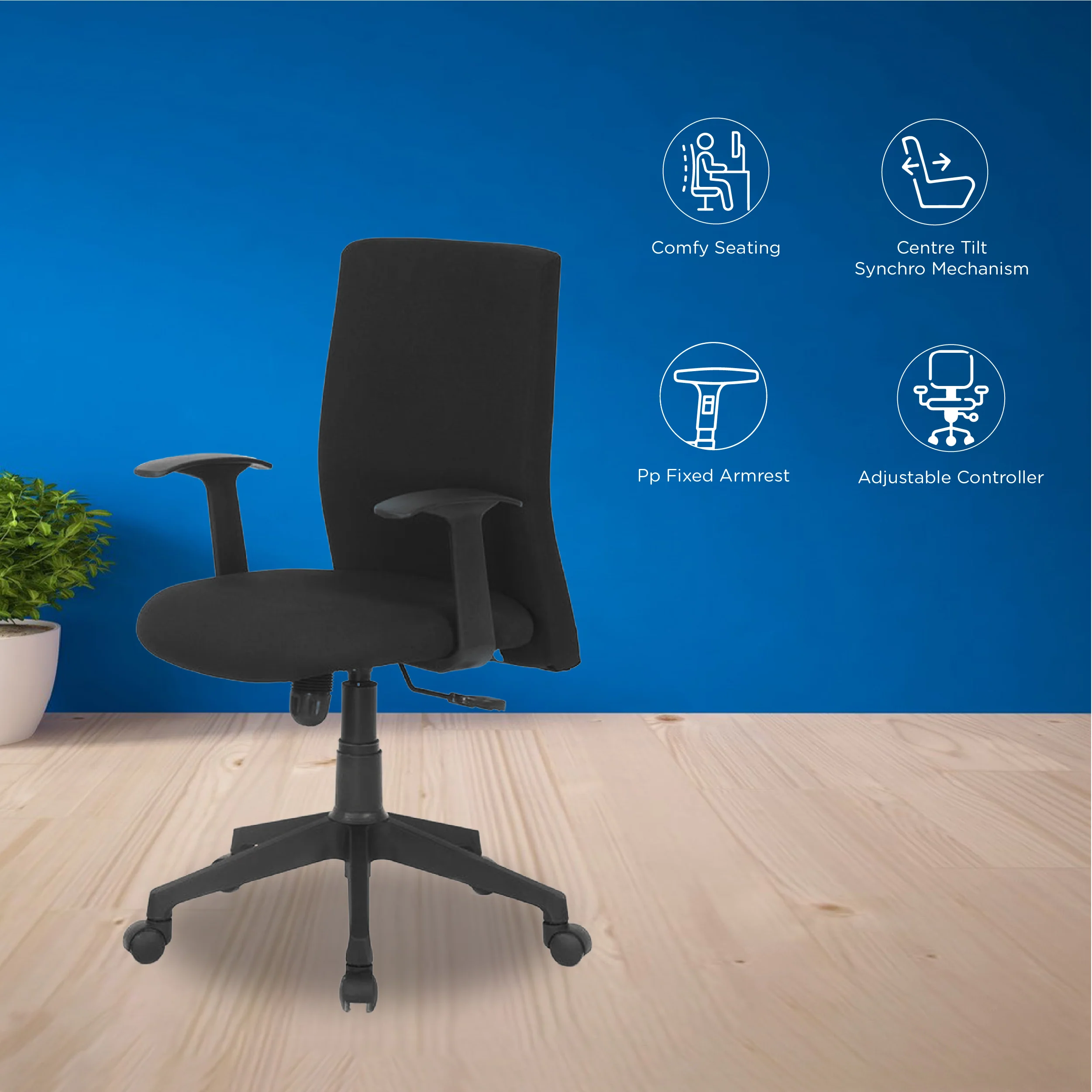 Nilkamal Optima Mid Back Chair (Black) - Image 9