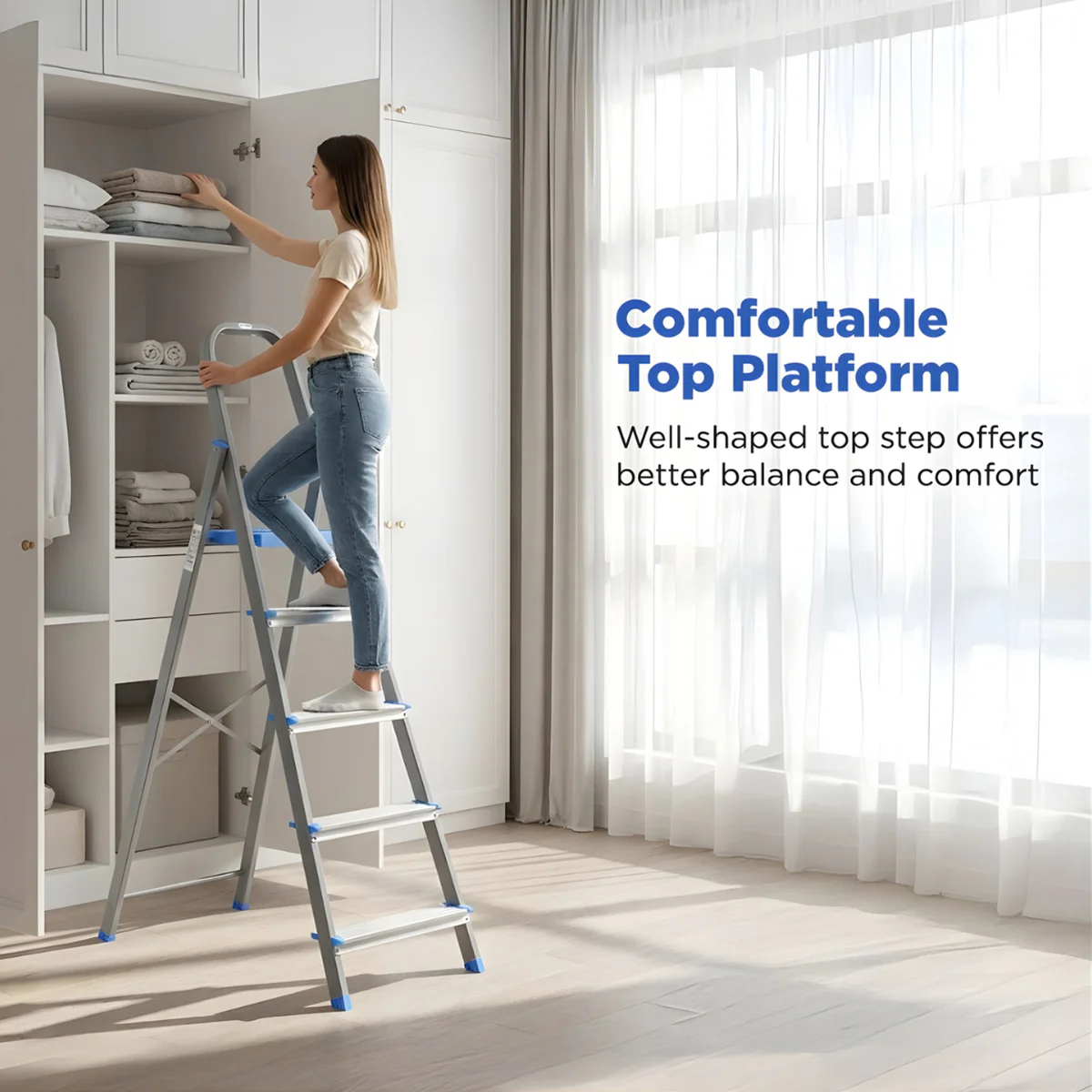 Nilkamal Rise 4 Step Steel Ladder (Grey) - Image 6