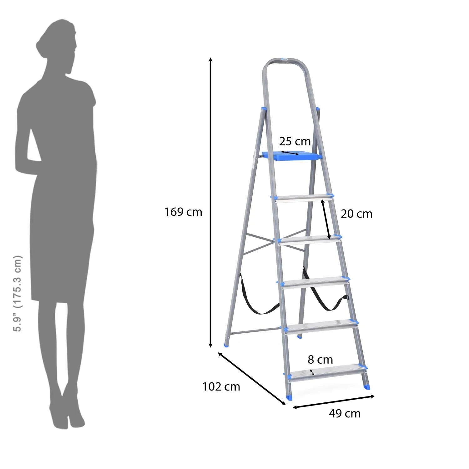 Nilkamal Rise 6 Step Steel Ladder (Grey) - Image 3