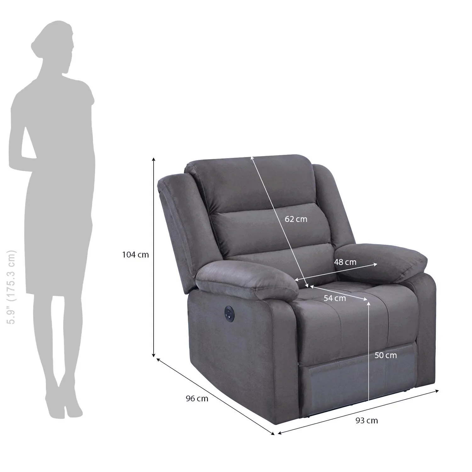 Nilkamal Sierra 1 Seater Electric Recliner Sofa (Brown) - Image 4