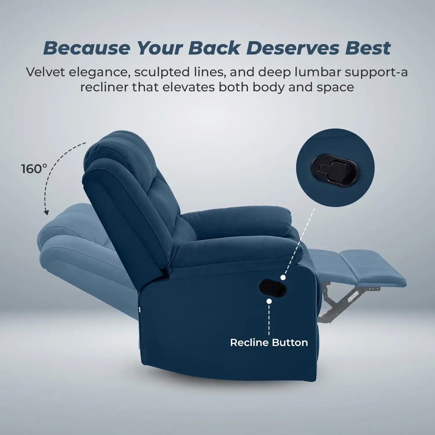 Nilkamal Sierra 1 Seater Manual Recliner Sofa (Blue) - Image 3