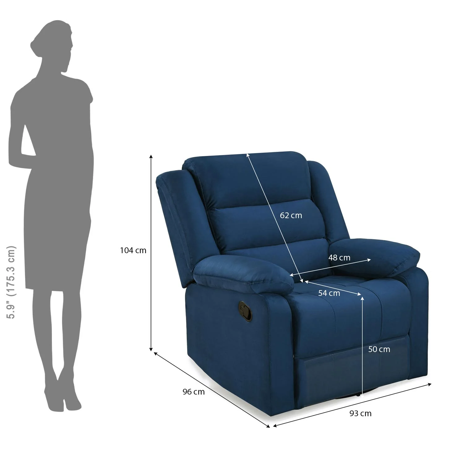 Nilkamal Sierra 1 Seater Rocker & Swivel Recliner Sofa (Blue) - Image 6